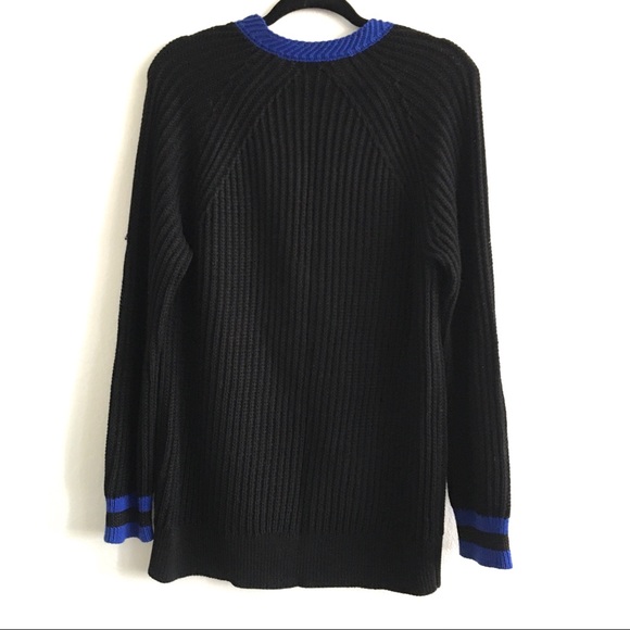 Rag & Bone Black Blue Deep V Neck Talia Sweater - Picture 2 of 8